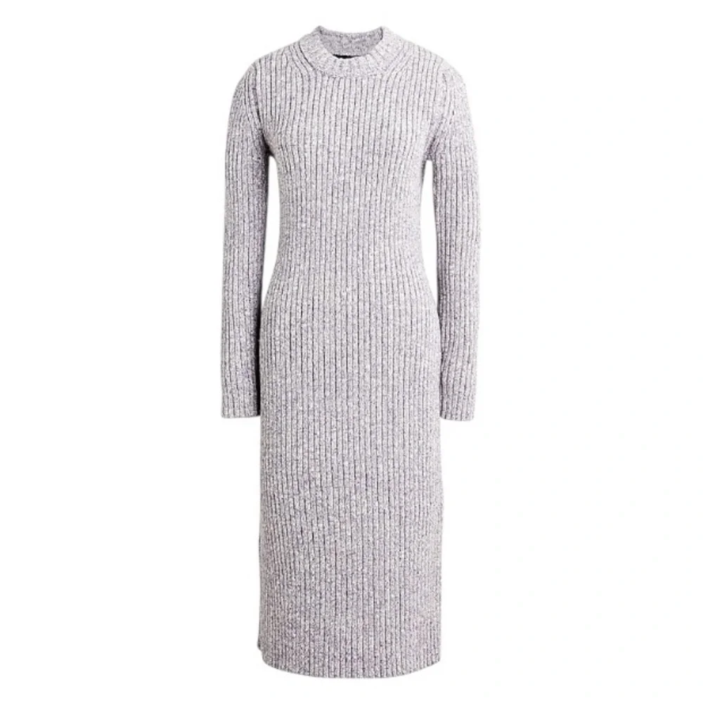 J. Crew Lilac Ivory Ribbed Thick Knit Long-Sleeve Crewneck Midi Sweater Dress XS